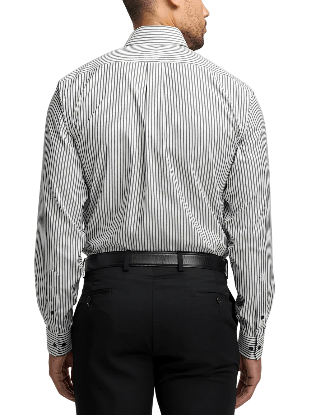 Comfort Stretch Non-Iron Stripe Dress Shirt With Contrast Trim - White/black