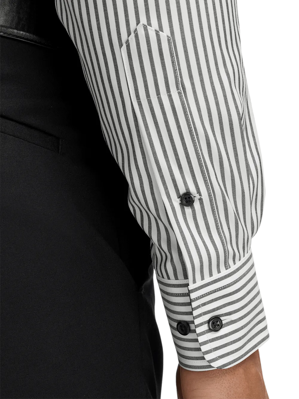 Comfort Stretch Non-Iron Stripe Dress Shirt With Contrast Trim - White/black
