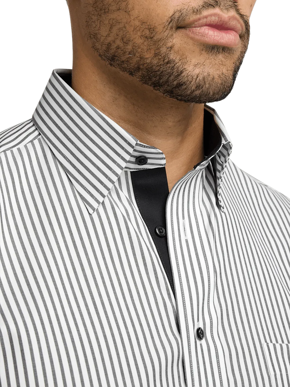 Comfort Stretch Non-Iron Stripe Dress Shirt With Contrast Trim - White/black
