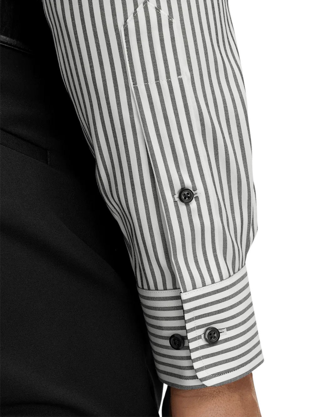 Comfort Stretch Non-Iron Stripe Dress Shirt With Contrast Trim - White/black
