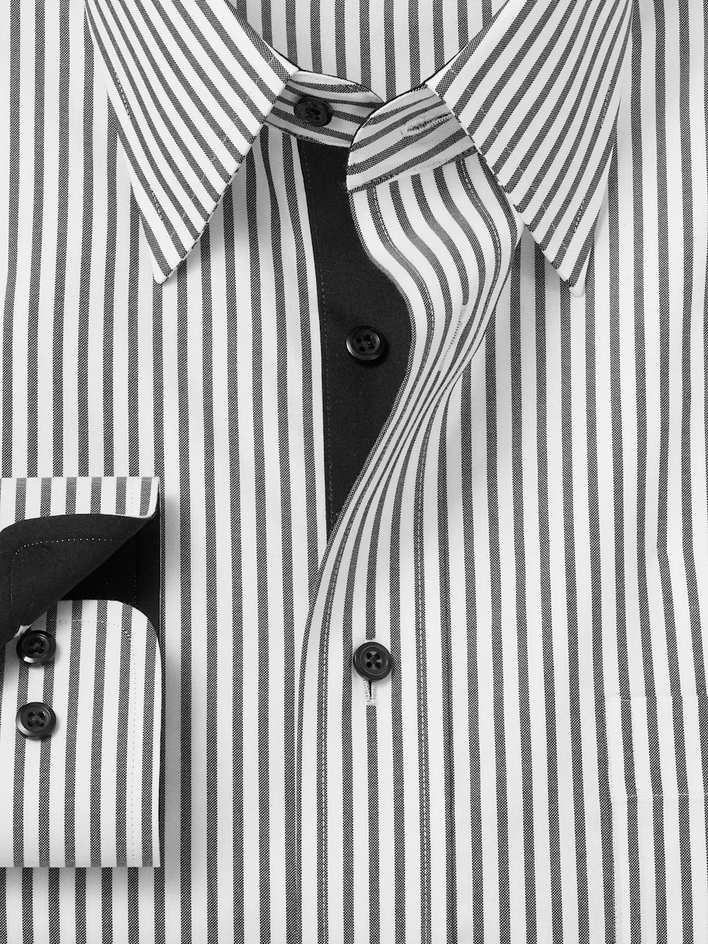 Comfort Stretch Non-Iron Stripe Dress Shirt With Contrast Trim - White/black