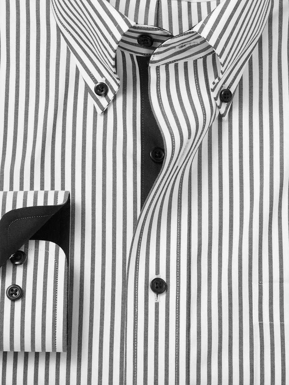 Comfort Stretch Non-Iron Stripe Dress Shirt With Contrast Trim - White/black