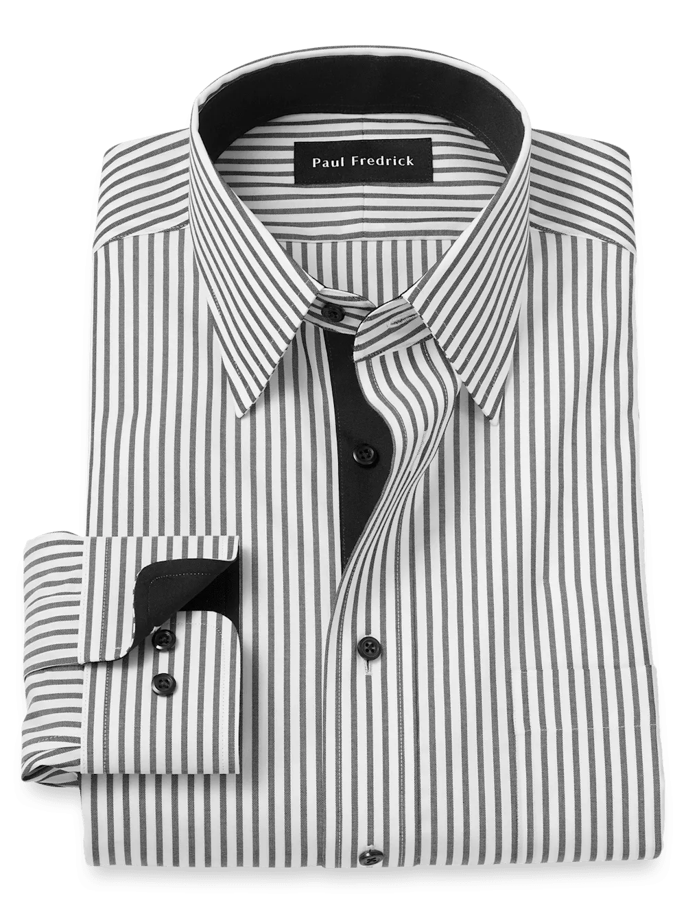 Comfort Stretch Non-Iron Stripe Dress Shirt With Contrast Trim - White/black