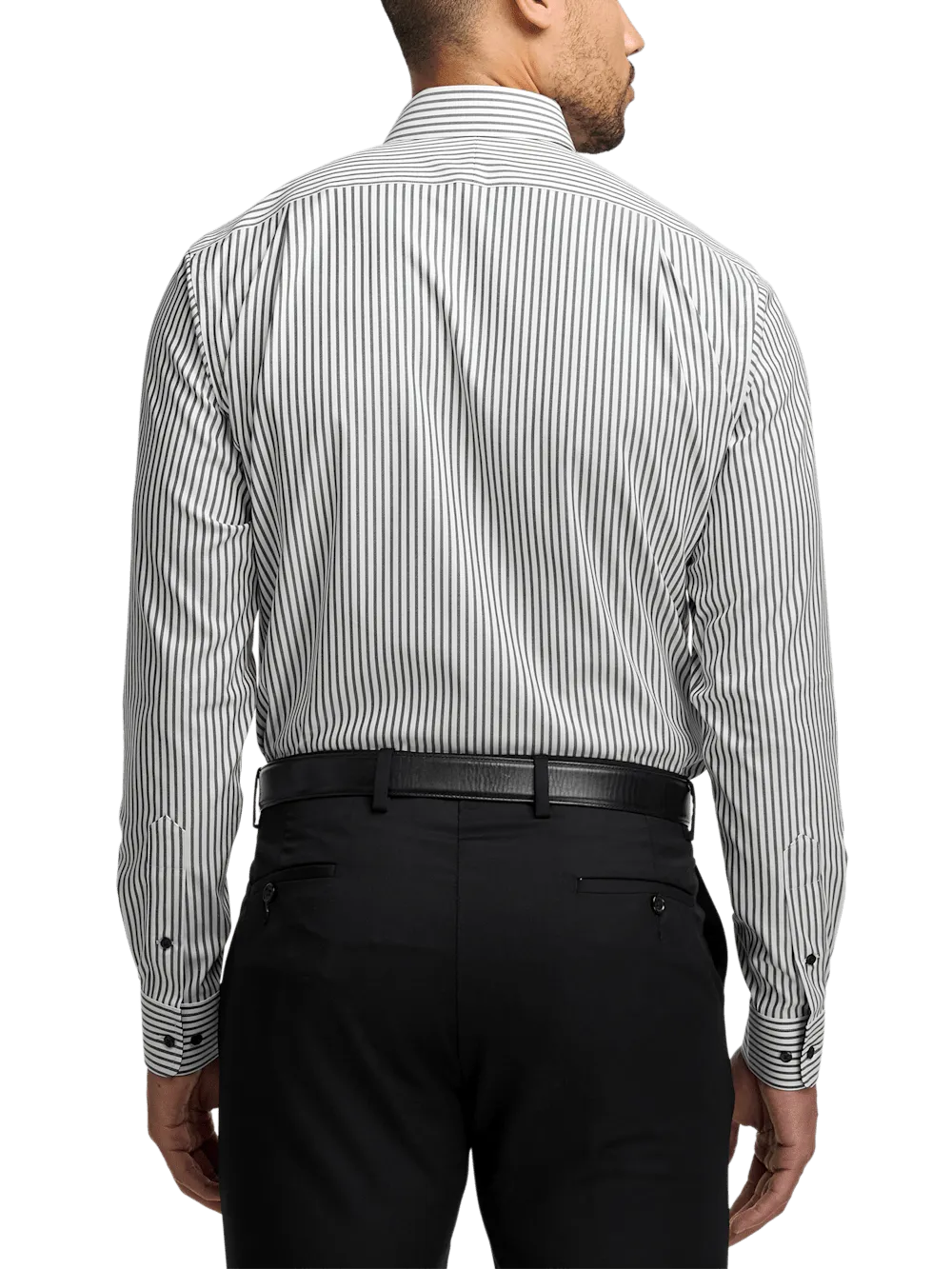 Comfort Stretch Non-Iron Stripe Dress Shirt With Contrast Trim - White/black