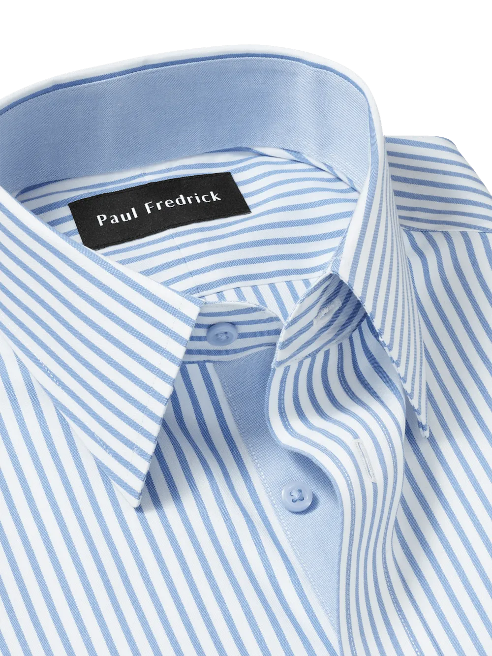 Comfort Stretch Non-Iron Stripe Dress Shirt With Contrast Trim - White/blue
