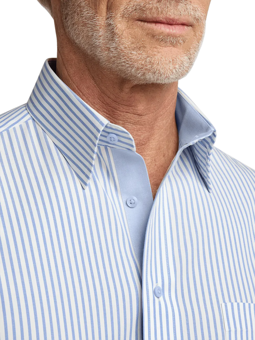 Comfort Stretch Non-Iron Stripe Dress Shirt With Contrast Trim - White/blue