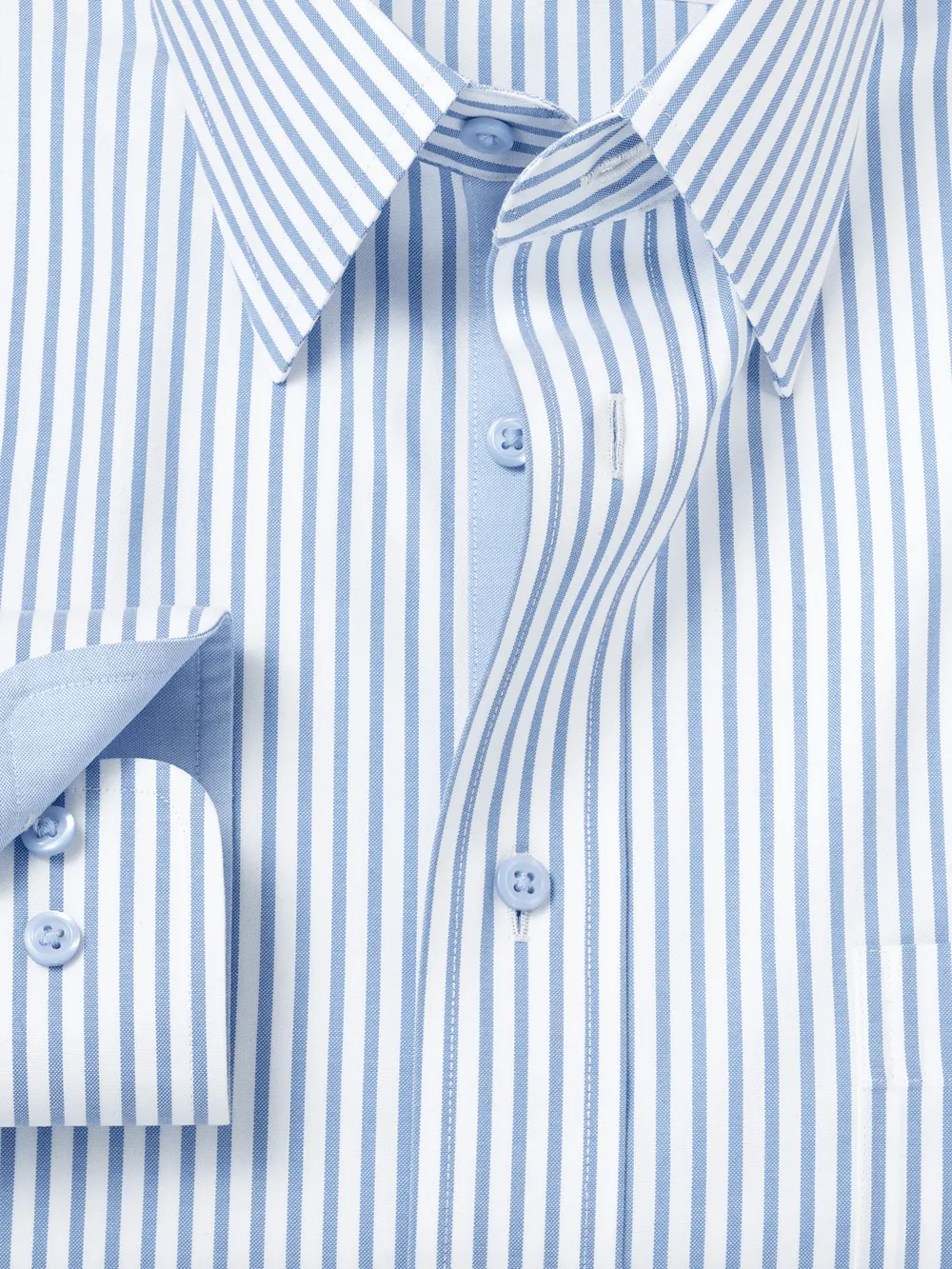 Comfort Stretch Non-Iron Stripe Dress Shirt With Contrast Trim - White/blue