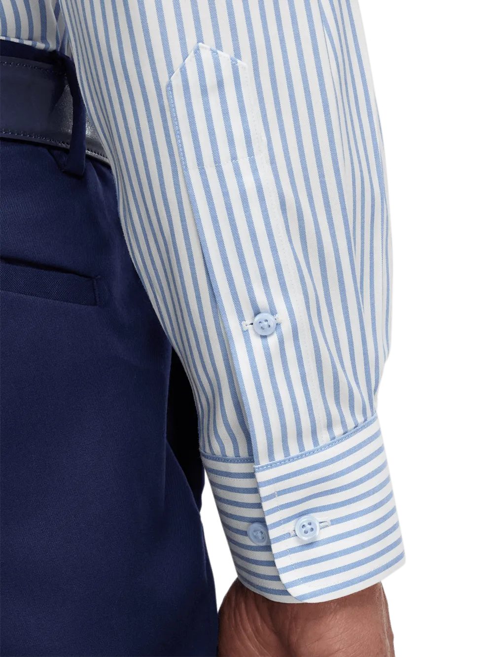 Comfort Stretch Non-Iron Stripe Dress Shirt With Contrast Trim - White/blue