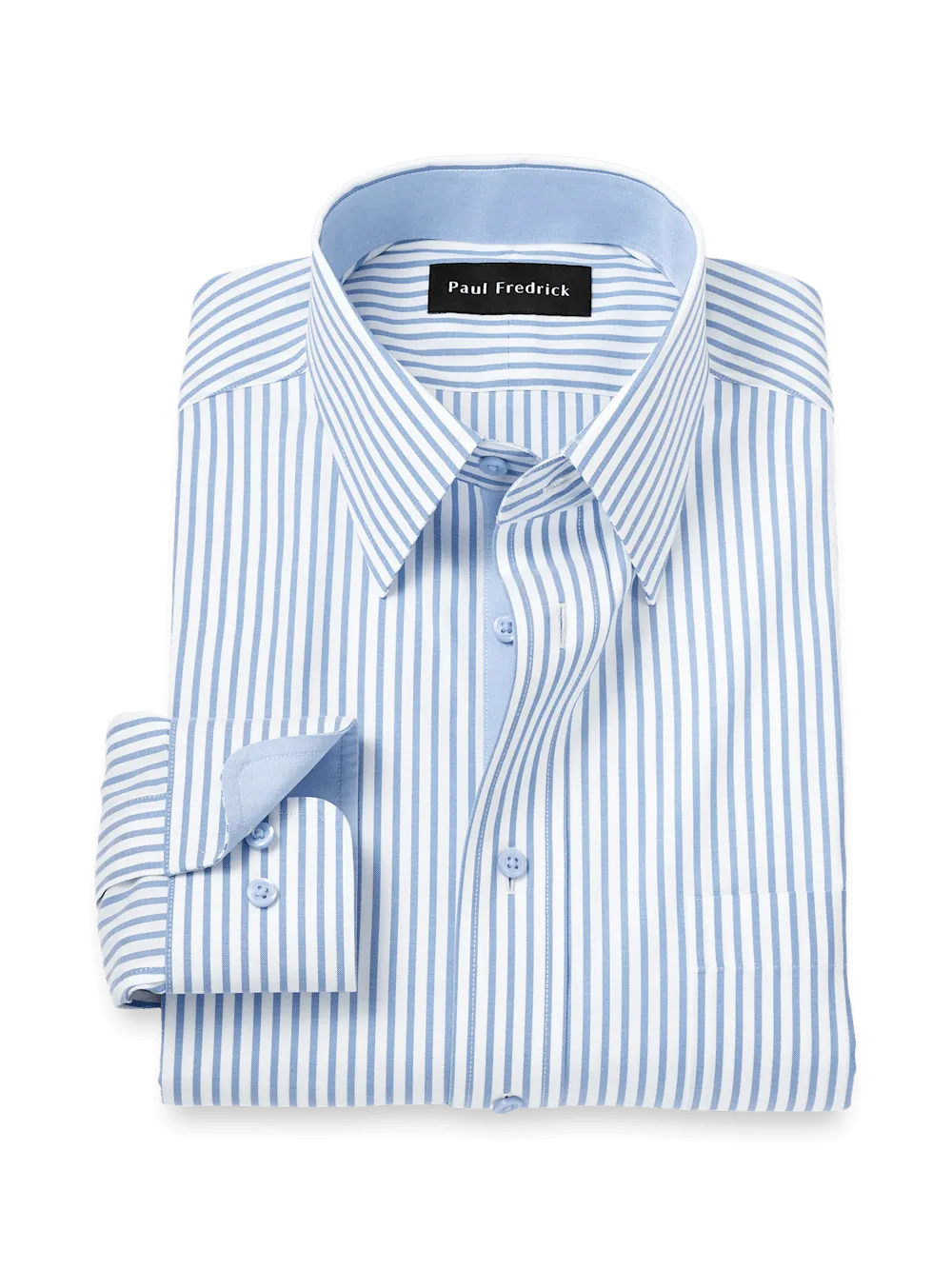 Comfort Stretch Non-Iron Stripe Dress Shirt With Contrast Trim - White/blue