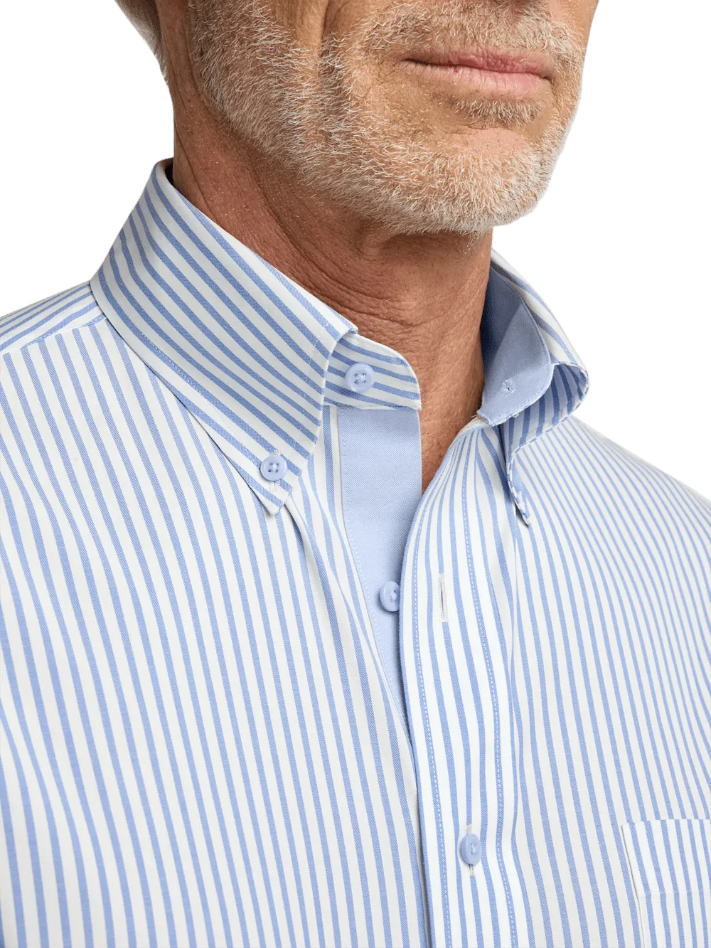 Comfort Stretch Non-Iron Stripe Dress Shirt With Contrast Trim - White/blue