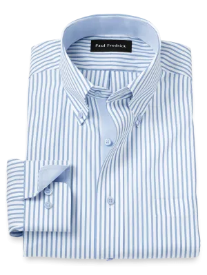 Comfort Stretch Non-Iron Stripe Dress Shirt With Contrast Trim - White/blue
