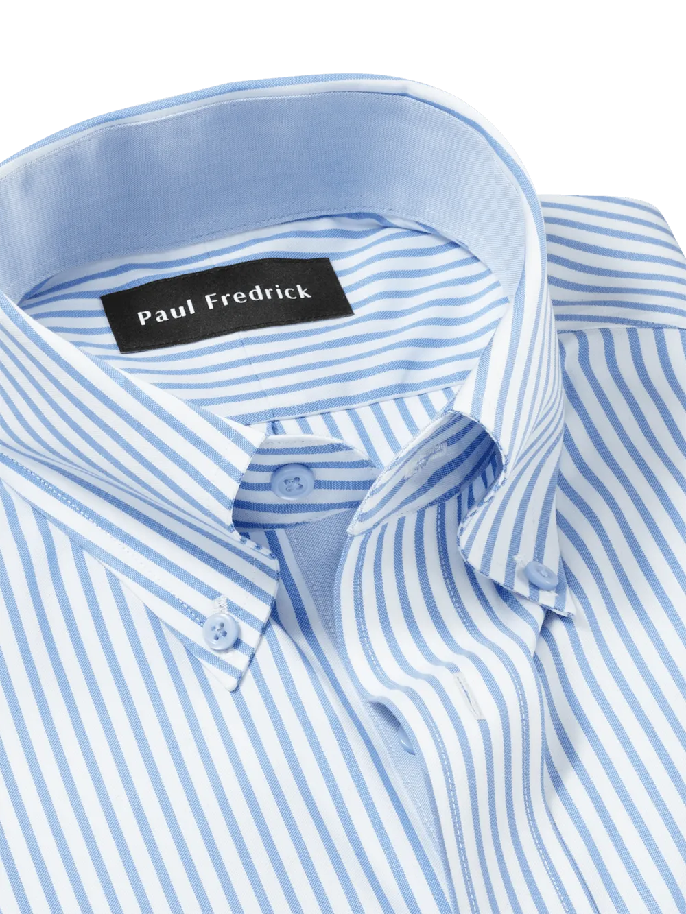 Comfort Stretch Non-Iron Stripe Dress Shirt With Contrast Trim - White/blue