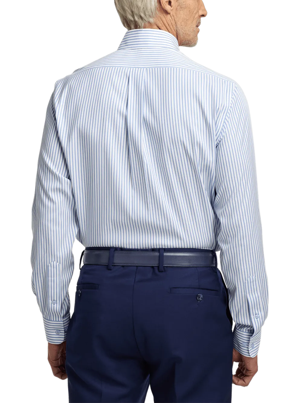 Comfort Stretch Non-Iron Stripe Dress Shirt With Contrast Trim - White/blue