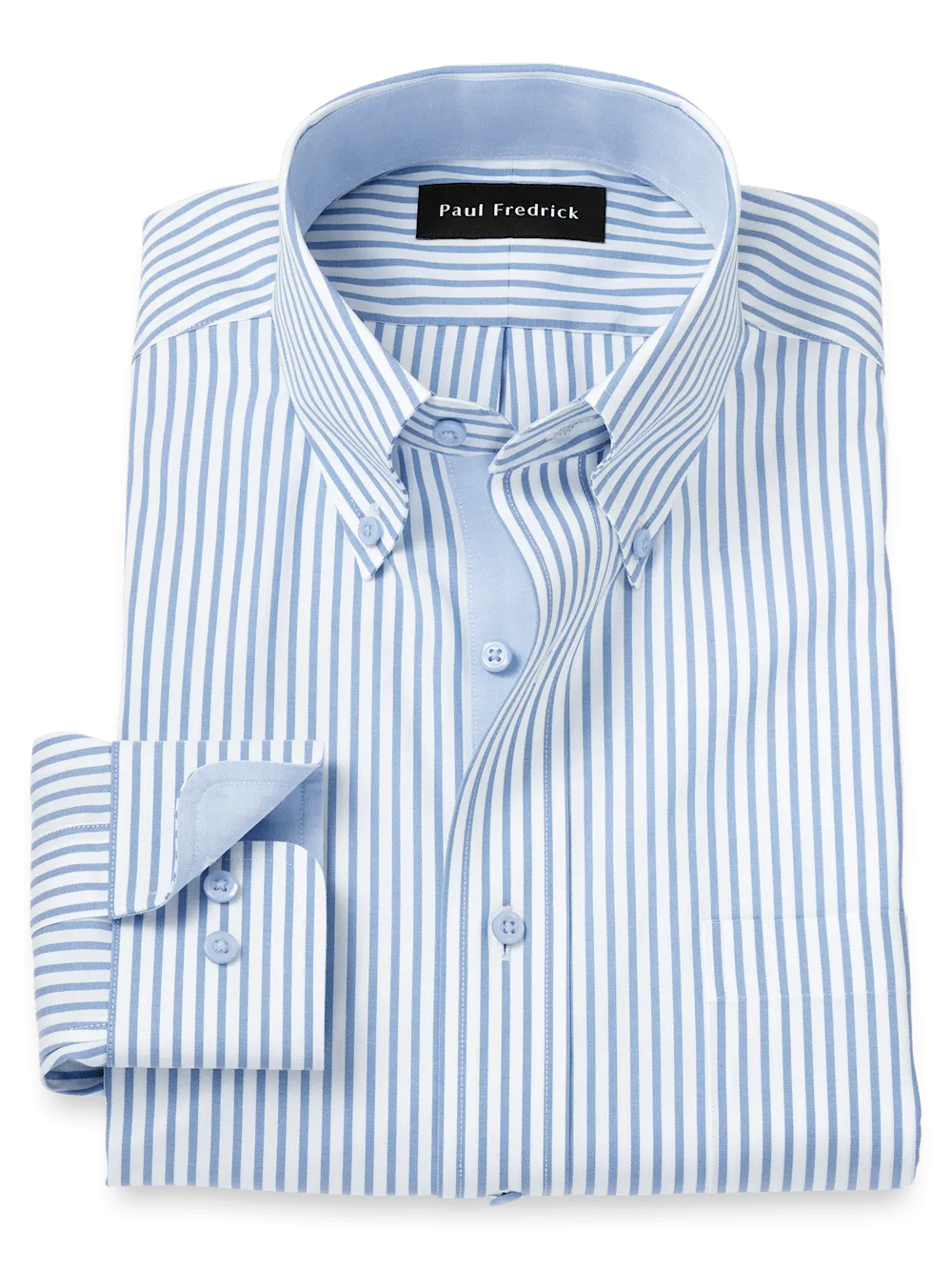 Comfort Stretch Non-Iron Stripe Dress Shirt With Contrast Trim - White/blue