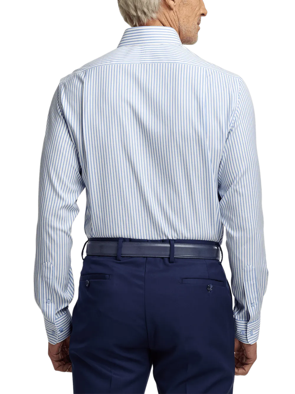 Comfort Stretch Non-Iron Stripe Dress Shirt With Contrast Trim - White/blue