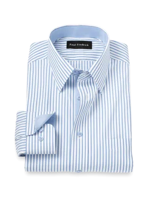 Comfort Stretch Non-Iron Stripe Dress Shirt With Contrast Trim - White/blue