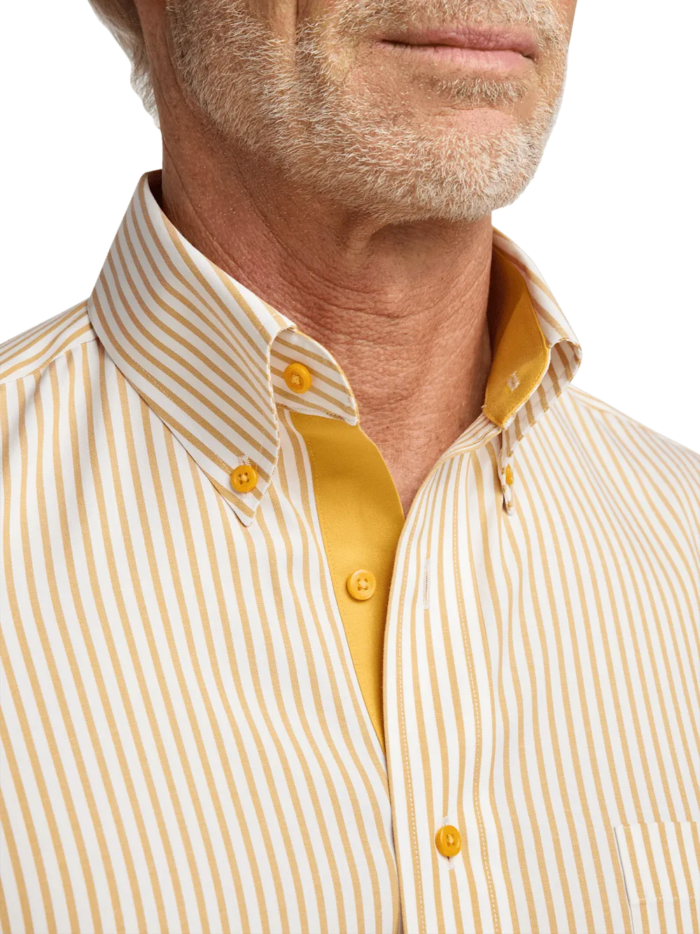Comfort Stretch Non-Iron Stripe Dress Shirt With Contrast Trim - White/gold