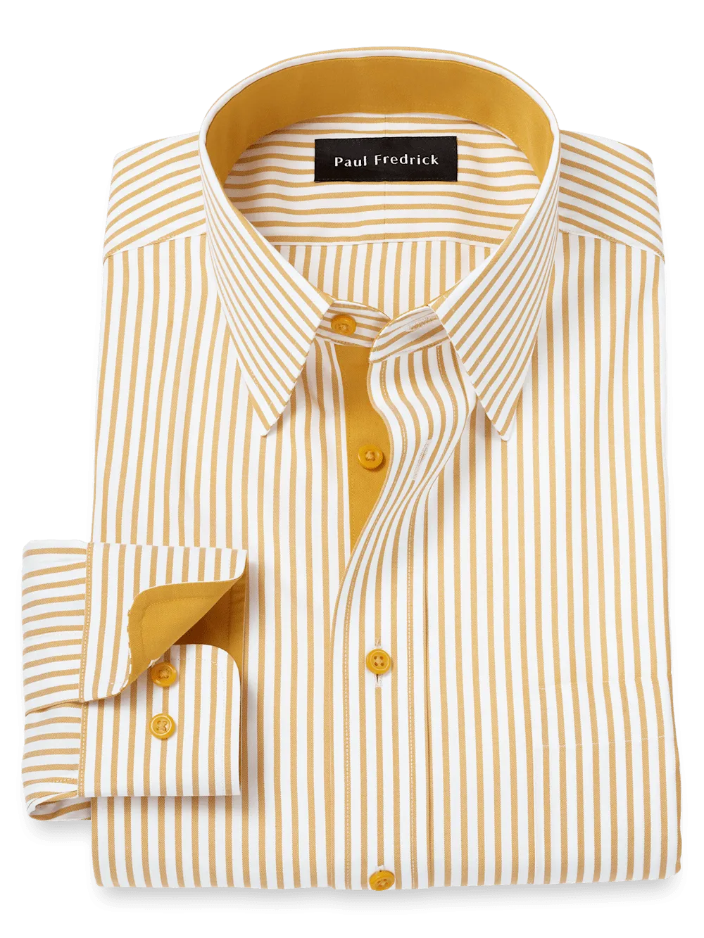 Comfort Stretch Non-Iron Stripe Dress Shirt With Contrast Trim - White/gold