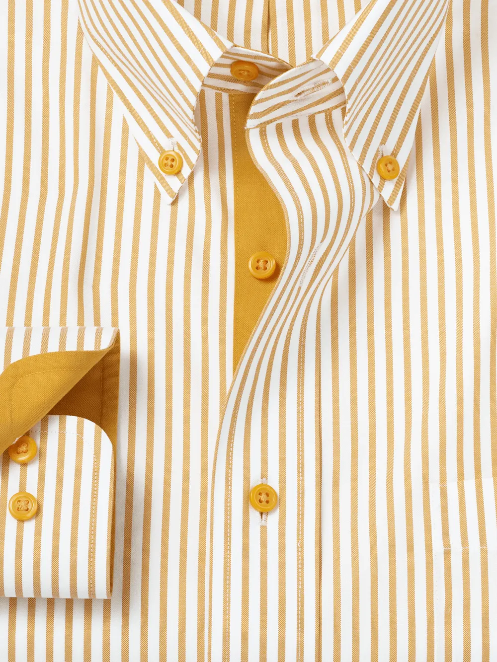 Comfort Stretch Non-Iron Stripe Dress Shirt With Contrast Trim - White/gold