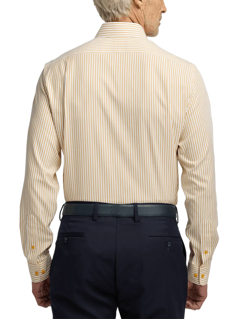 Comfort Stretch Non-Iron Stripe Dress Shirt With Contrast Trim - White/gold