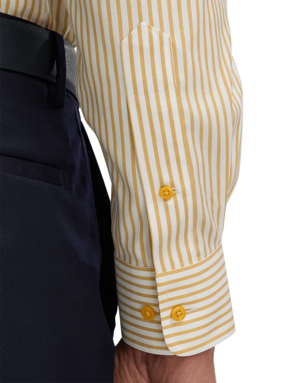 Comfort Stretch Non-Iron Stripe Dress Shirt With Contrast Trim - White/gold