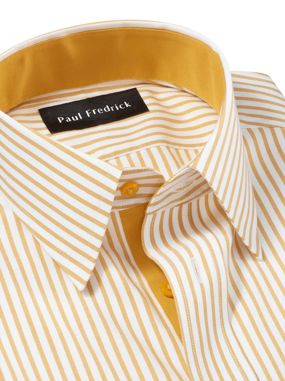 Comfort Stretch Non-Iron Stripe Dress Shirt With Contrast Trim - White/gold