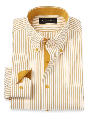 Comfort Stretch Non-Iron Stripe Dress Shirt With Contrast Trim - White/gold