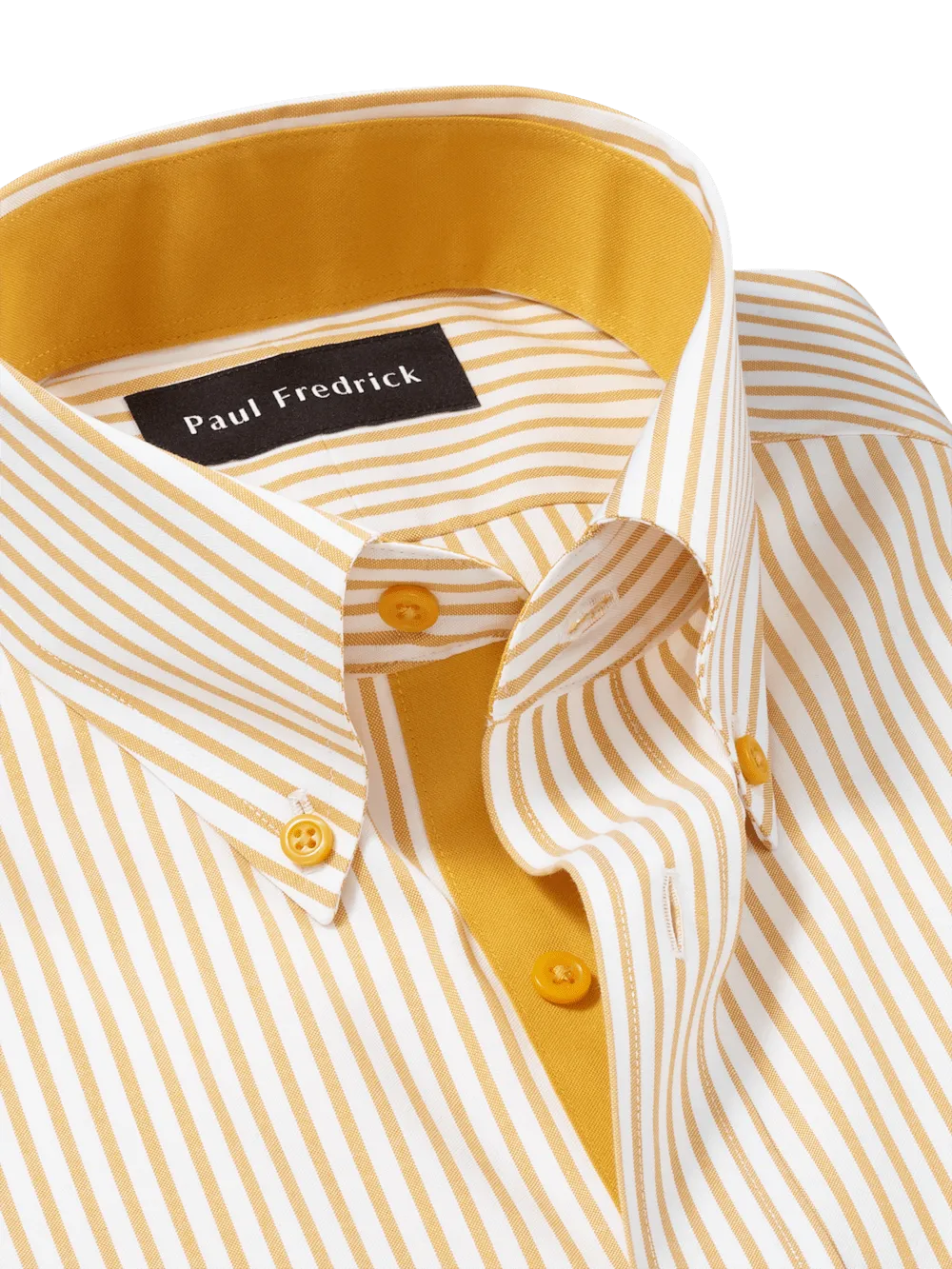 Comfort Stretch Non-Iron Stripe Dress Shirt With Contrast Trim - White/gold