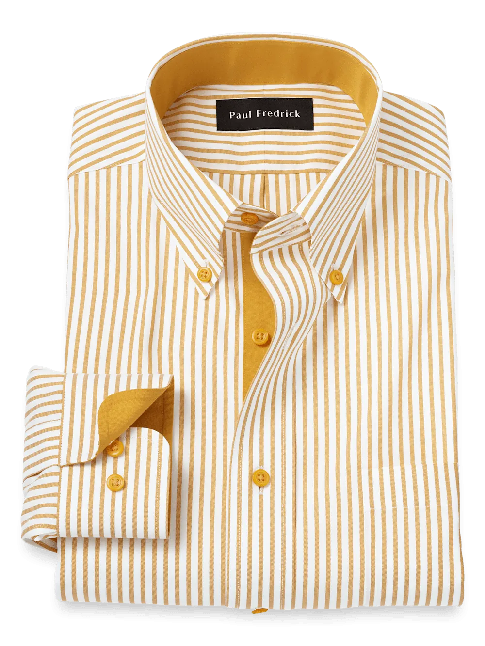 Comfort Stretch Non-Iron Stripe Dress Shirt With Contrast Trim - White/gold