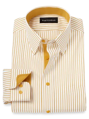 Comfort Stretch Non-Iron Stripe Dress Shirt With Contrast Trim - White/gold