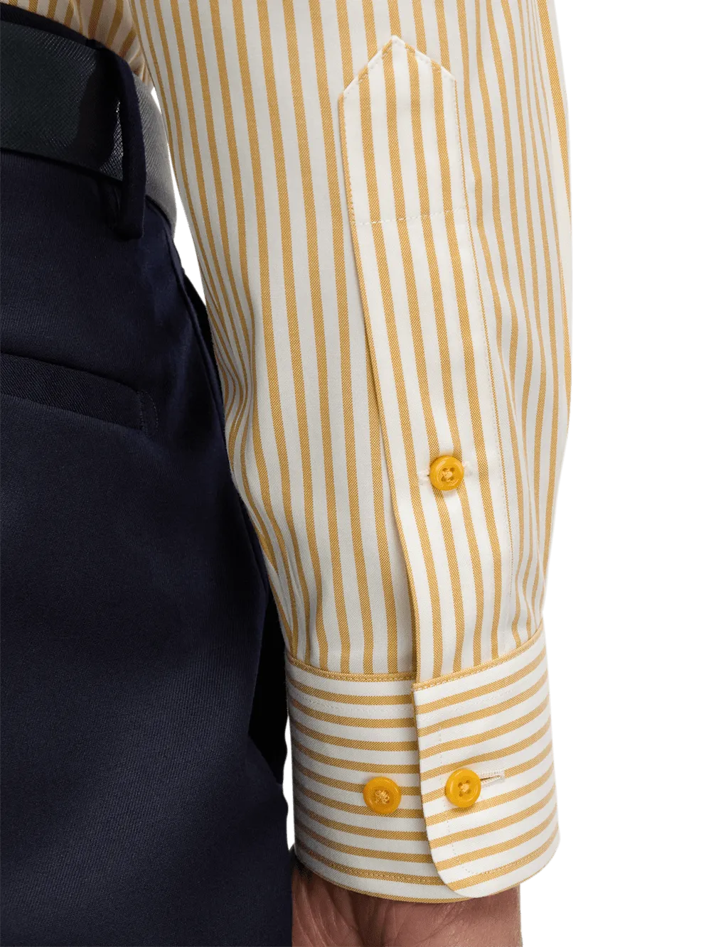 Comfort Stretch Non-Iron Stripe Dress Shirt With Contrast Trim - White/gold