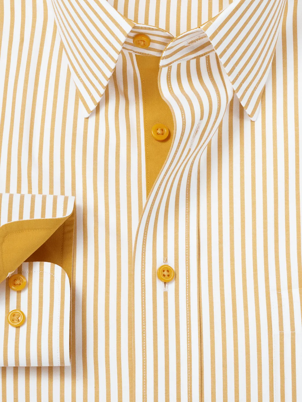 Comfort Stretch Non-Iron Stripe Dress Shirt With Contrast Trim - White/gold