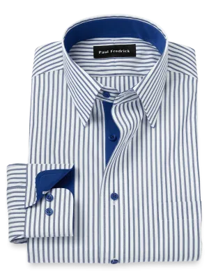 Comfort Stretch Non-Iron Stripe Dress Shirt With Contrast Trim - White/navy