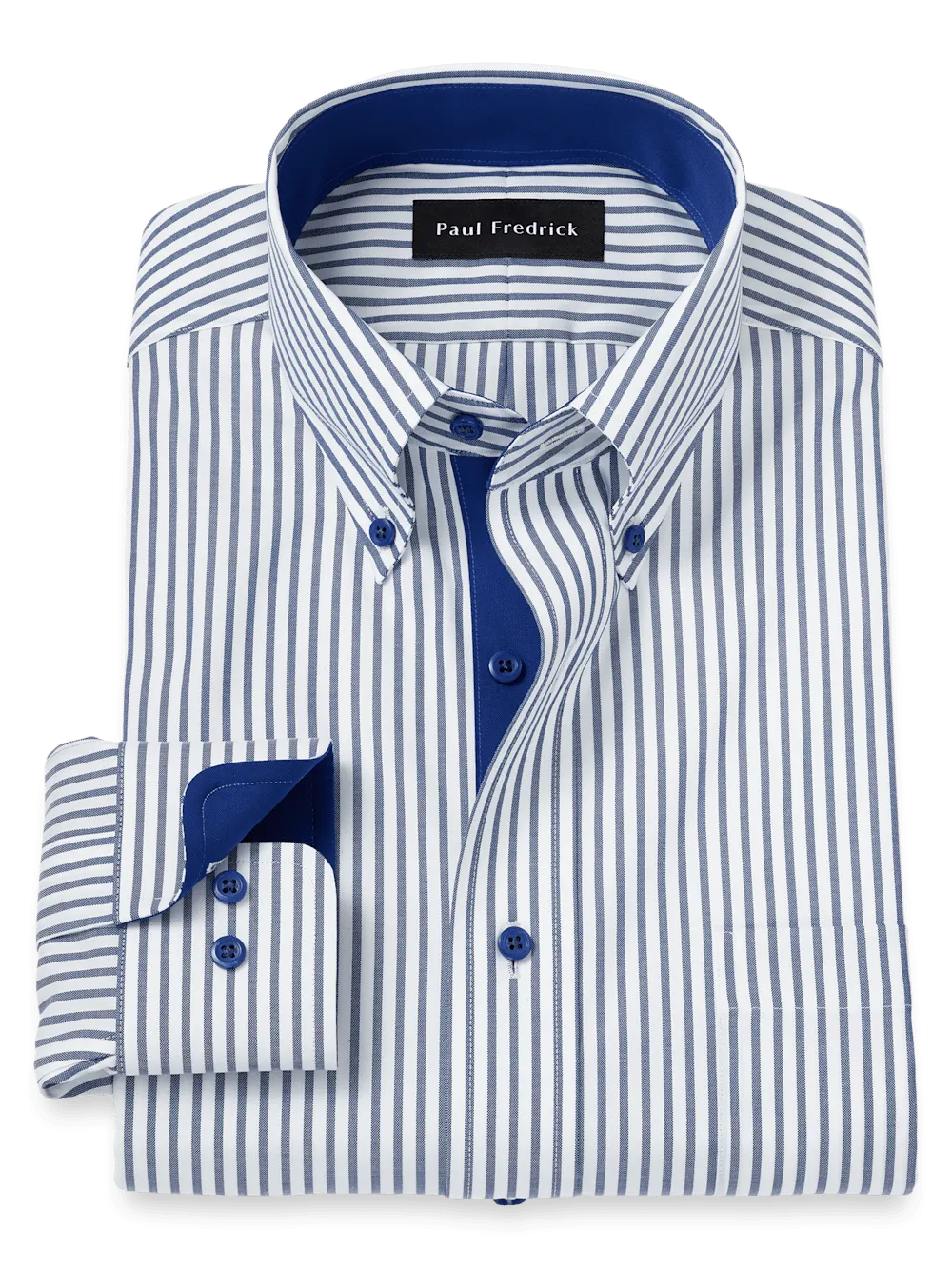 Comfort Stretch Non-Iron Stripe Dress Shirt With Contrast Trim - White/navy