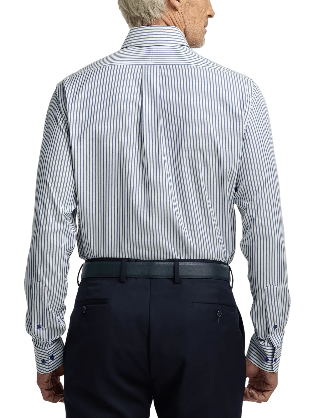Comfort Stretch Non-Iron Stripe Dress Shirt With Contrast Trim - White/navy