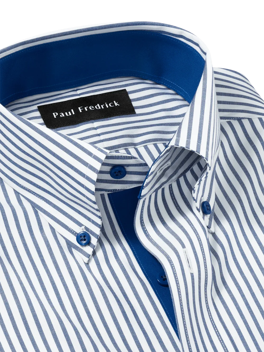 Comfort Stretch Non-Iron Stripe Dress Shirt With Contrast Trim - White/navy