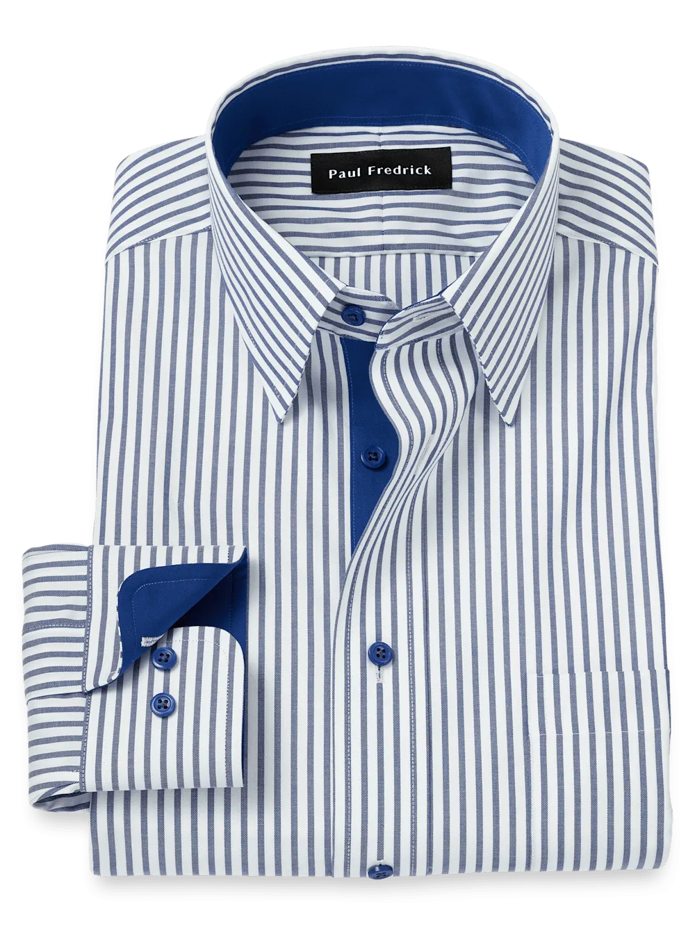Comfort Stretch Non-Iron Stripe Dress Shirt With Contrast Trim - White/navy