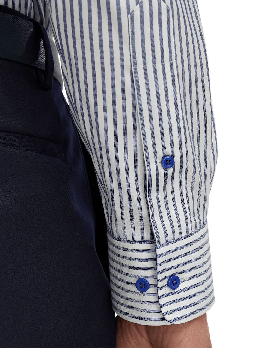 Comfort Stretch Non-Iron Stripe Dress Shirt With Contrast Trim - White/navy