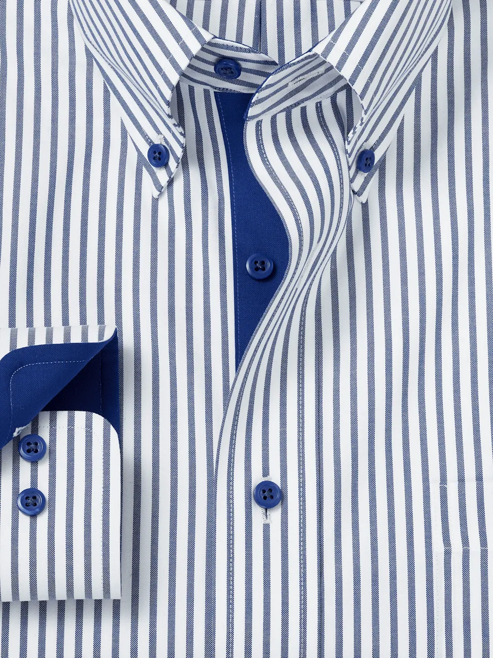 Comfort Stretch Non-Iron Stripe Dress Shirt With Contrast Trim - White/navy