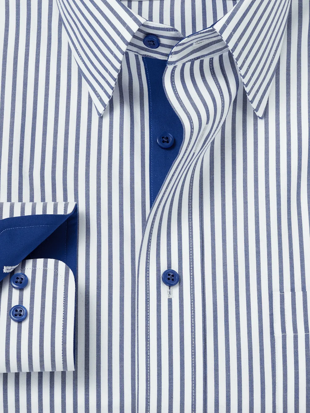 Comfort Stretch Non-Iron Stripe Dress Shirt With Contrast Trim - White/navy