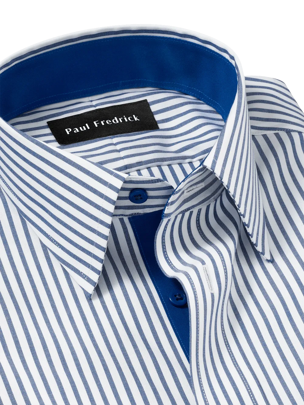 Comfort Stretch Non-Iron Stripe Dress Shirt With Contrast Trim - White/navy