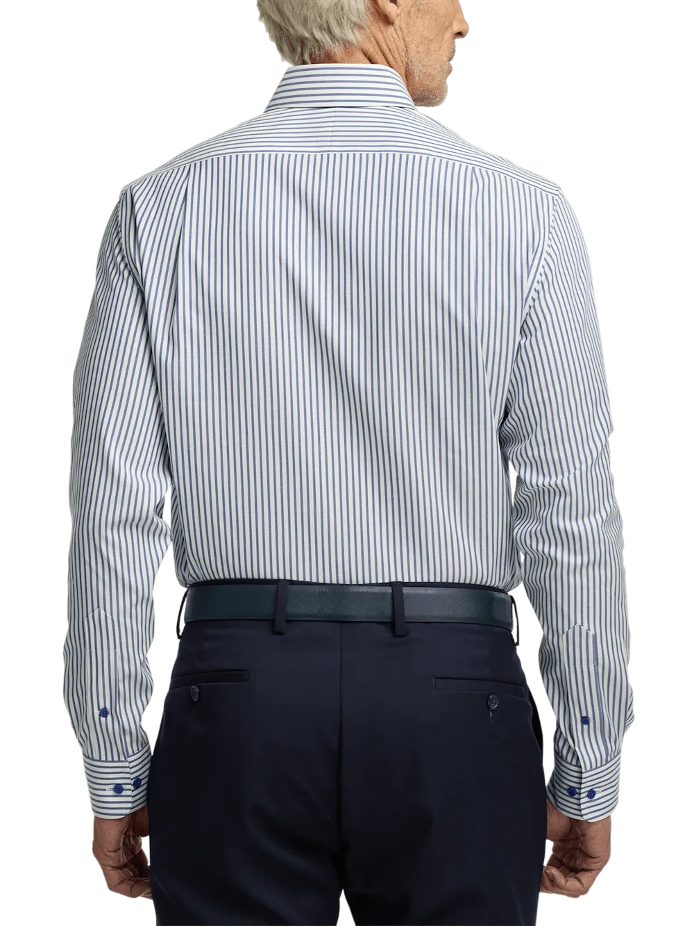 Comfort Stretch Non-Iron Stripe Dress Shirt With Contrast Trim - White/navy