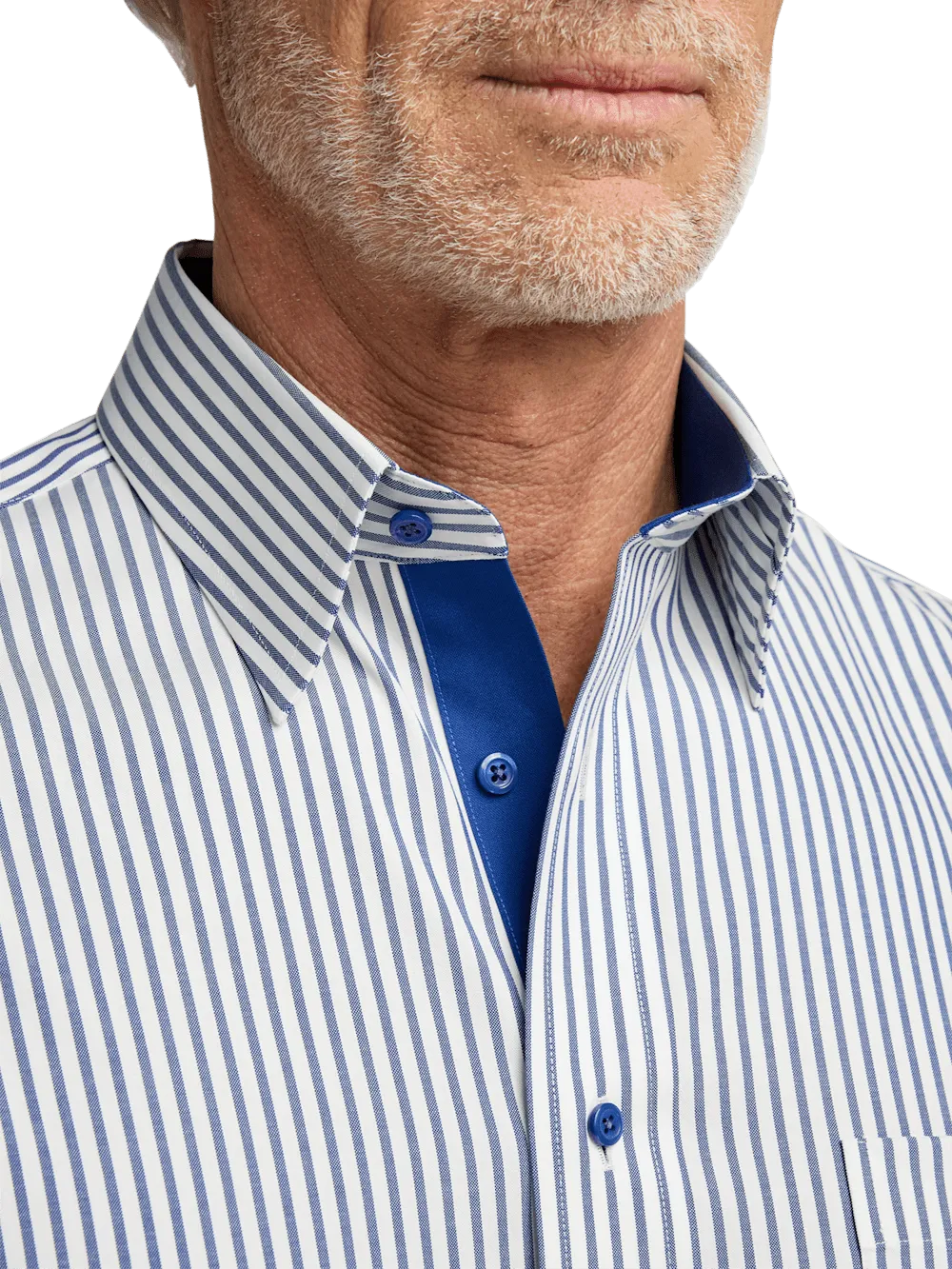 Comfort Stretch Non-Iron Stripe Dress Shirt With Contrast Trim - White/navy