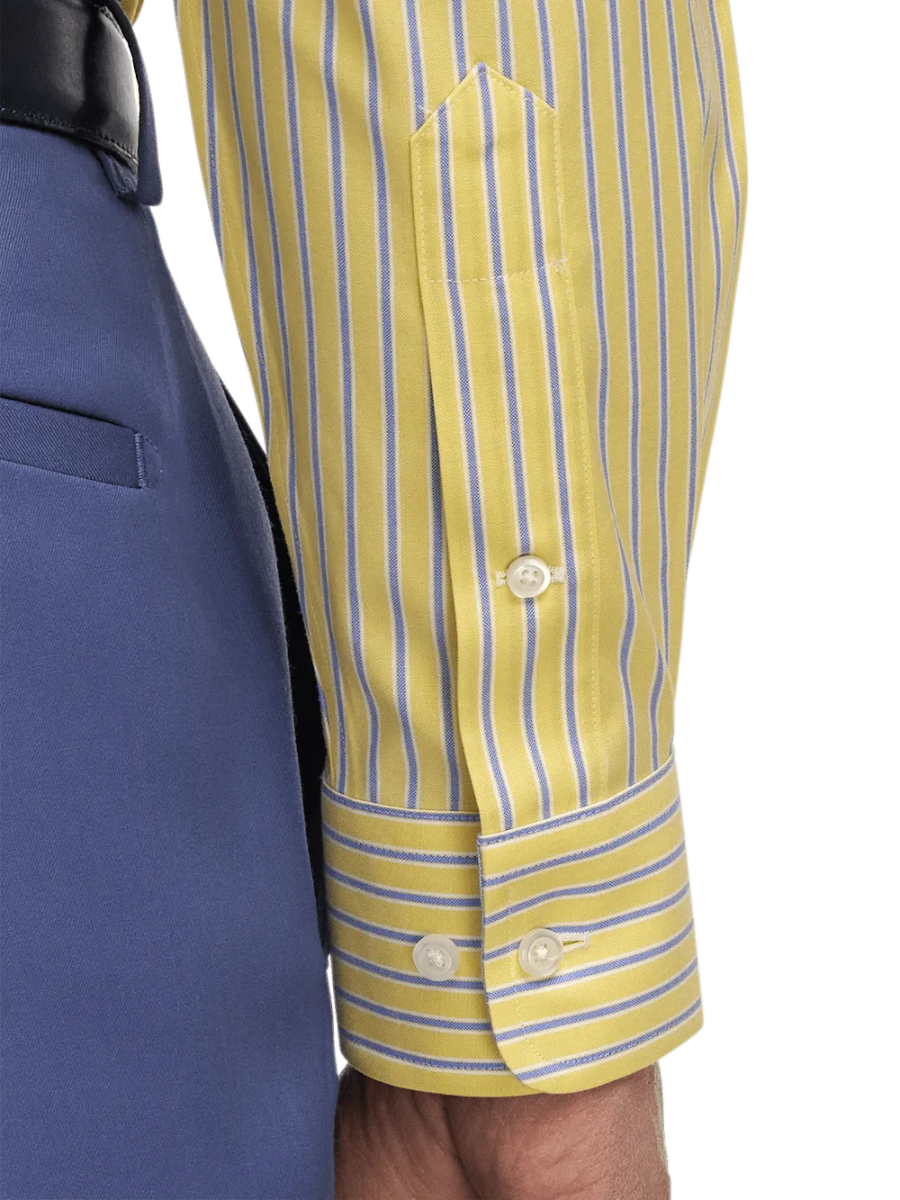 Comfort Stretch Non-Iron Stripe Dress Shirt With Contrast Trim - Yellow
