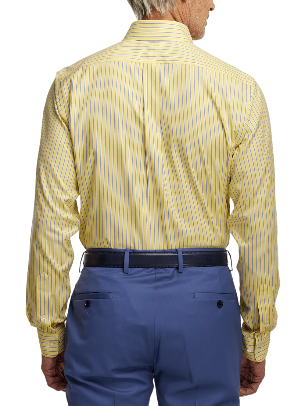 Comfort Stretch Non-Iron Stripe Dress Shirt With Contrast Trim - Yellow