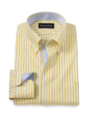 Comfort Stretch Non-Iron Stripe Dress Shirt With Contrast Trim - Yellow