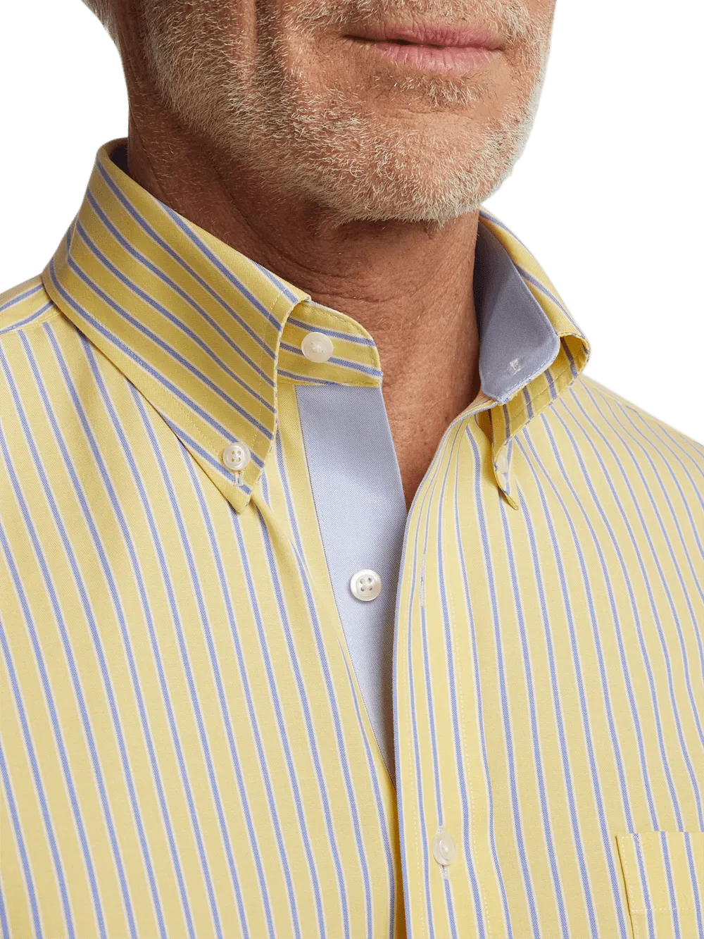 Comfort Stretch Non-Iron Stripe Dress Shirt With Contrast Trim - Yellow