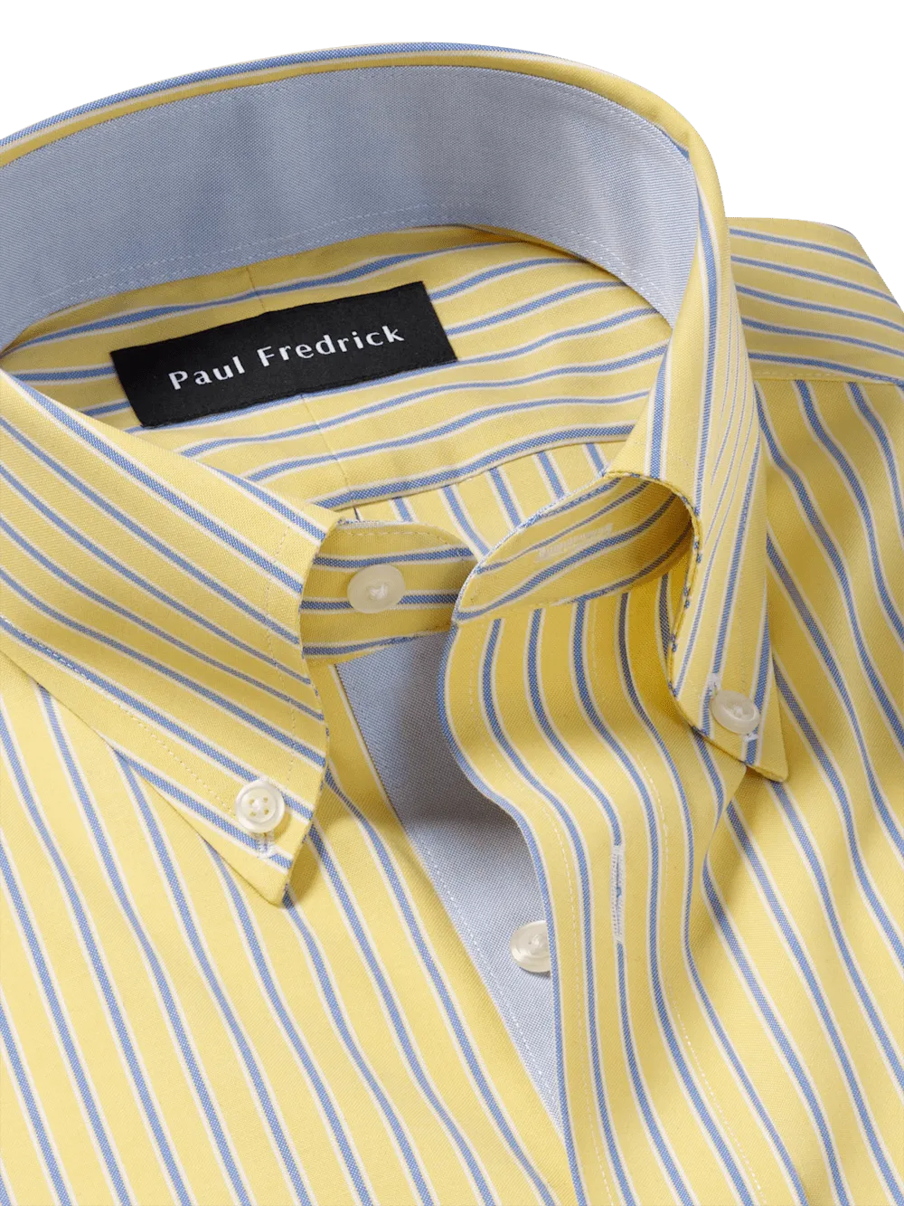 Comfort Stretch Non-Iron Stripe Dress Shirt With Contrast Trim - Yellow