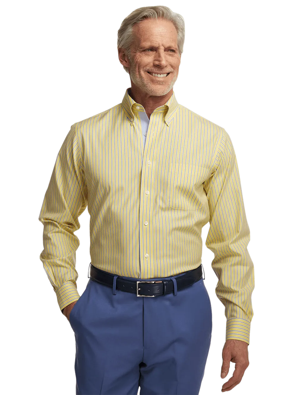 Comfort Stretch Non-Iron Stripe Dress Shirt With Contrast Trim - Yellow