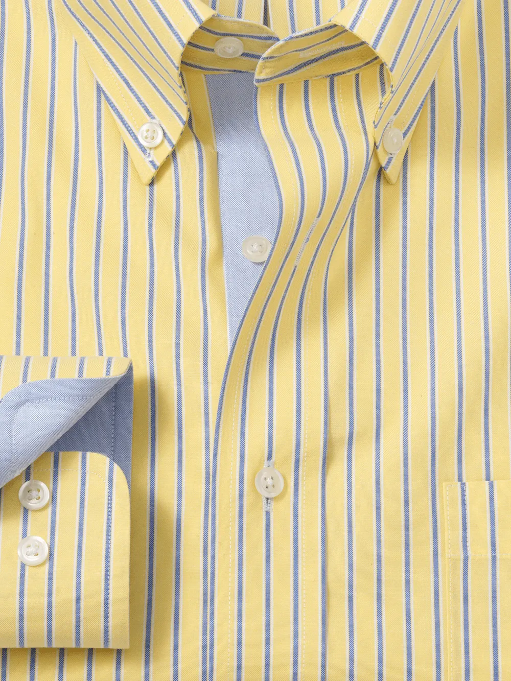 Comfort Stretch Non-Iron Stripe Dress Shirt With Contrast Trim - Yellow